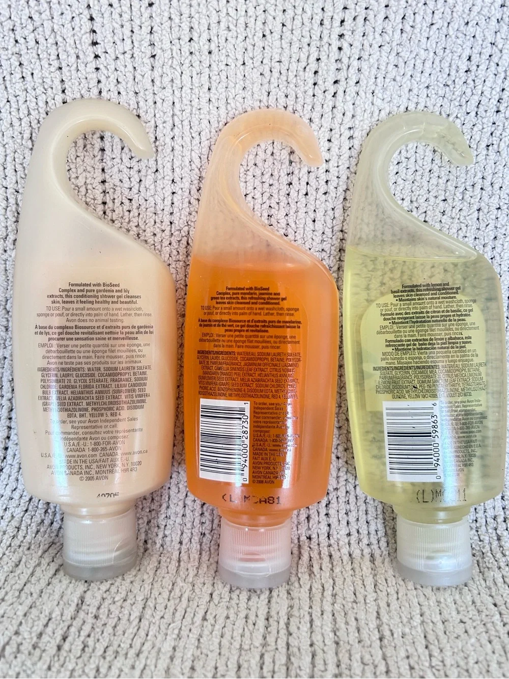Set of 3 new Naturals shower gels gardenia, lemon/basil, mandarin/jasmine